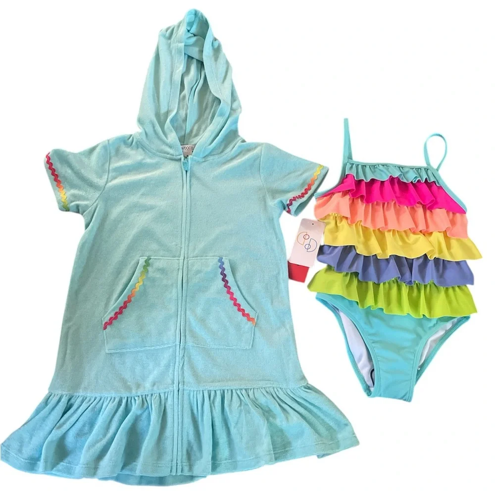Flapdoodles 2-piece Swim Set Colorful Ruffle Swimsuit with Cover-Up